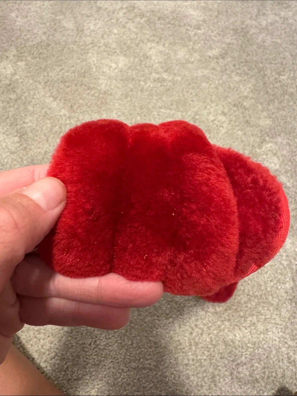 UGG Red Fuzzy Slide Sandals with Branded Heel Strap